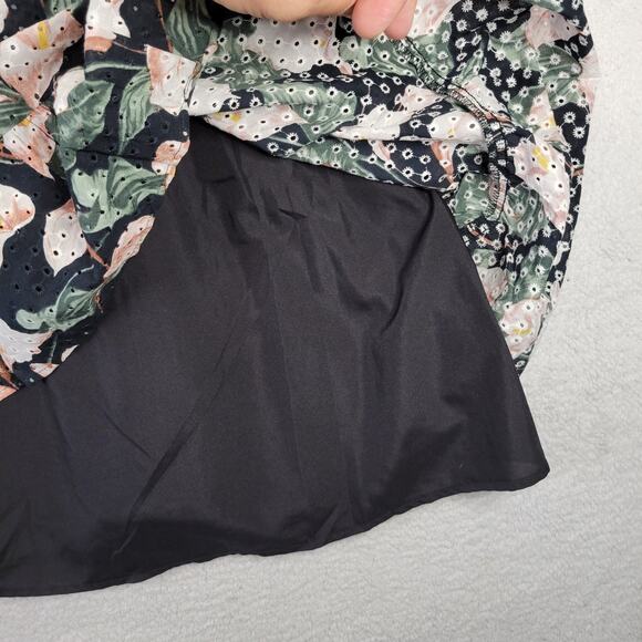 Express Tiered Trapeze Dress Womens Large Floral Print Eyelet V-Neck Tiered - Picture 7 of 16